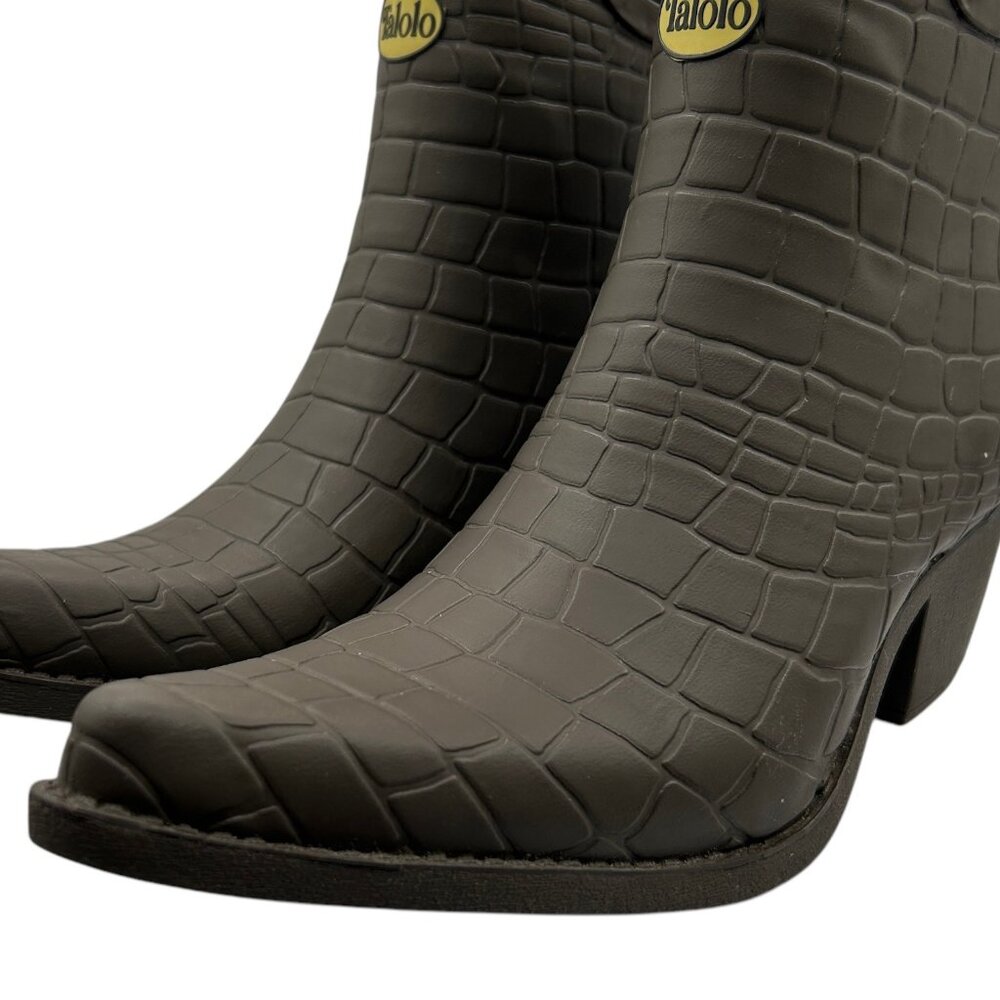 Talolo Boho Cowboy Pointy Toe Croc Embossed Rubber Ankle Boots (7) - Picture 7 of 15